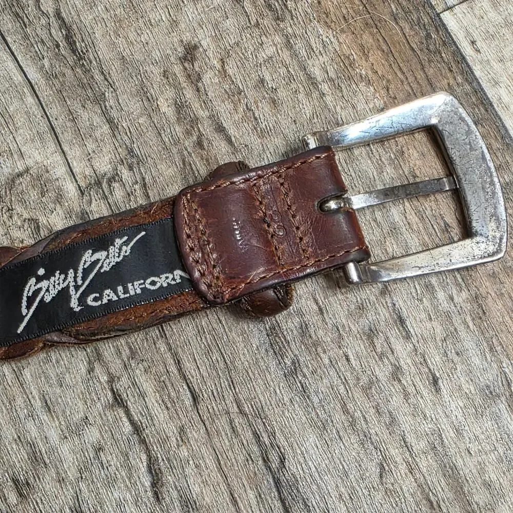 Vintage Brown Woven Leather Belt Boho Western Coastal Boho Distressed